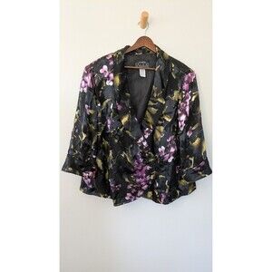 Alex Evenings Blazer Jacket 3X Silk Burnout Dark Floral Sheer Elegant Beaded